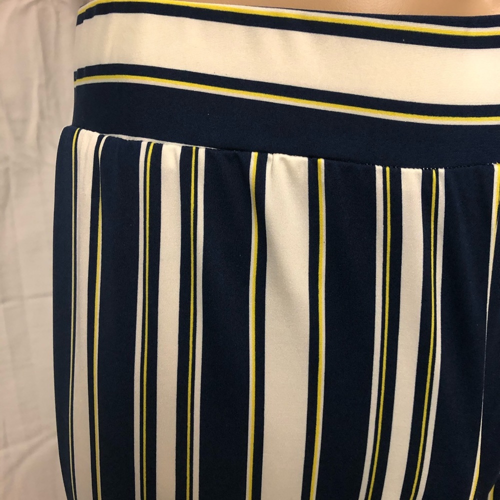 NEW A. Byer Navy Blue Yellow & White Striped Pants - Picture 2 of 13